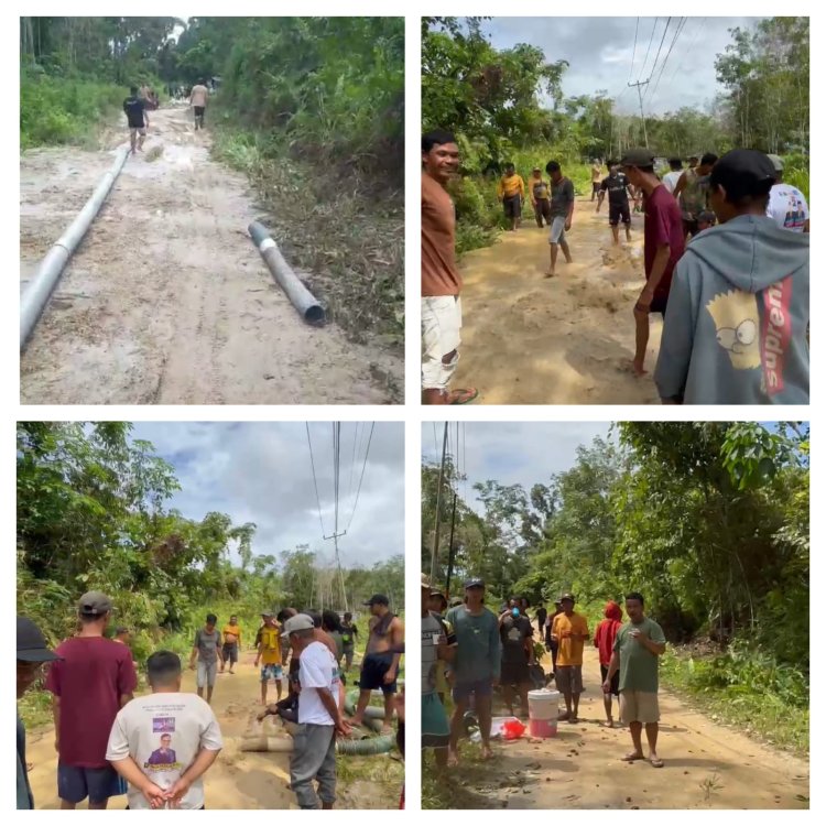 Prihatin Kondisi Terhadap Jalan poros Kabupaten Kecamatan Sepauk Dusun kelindang Desa sungai Raya Bergotong Royong Memperbaiki Jalan