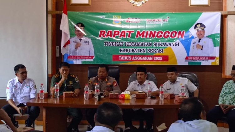 Berikan Pesan Kamtibmas, Kapolsek Tambelang Hadiri Rapat Minggon Tingkat Kecamatan Sukawangi