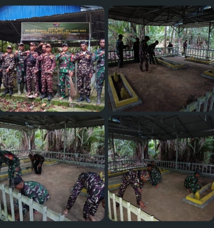 Kodim 1207/PTK Gelar Karya Bakti Bersama Banser di Desa Radak Batu dalam Rangka HUT TNI ke-80